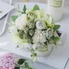 Ghirlande di fiori decorativi Bouquet di rose di simulazione Decorazione di nozze Ortensia Sposa con fiore di seta Parete verde per la casa