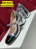 Dress Shoes Casual Designer Fashion Women Pumps Silver Patent Leather Pointy Toe Maryjane Mid Chunky High Heels Bride Wedding