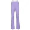 Sweetown Purple Ribbed Joggers Women Knitted Flare Pants Slim High Waist Aesthetic Trousers Female Vintage 90s Sweatpants 211101