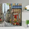 Classic London Red Telephone Booth Retro Bathroom Shower Curtain Set Waterproof Fabric Curtains Fashion Art Bathtub Home Decor 211116