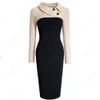 Vintage Women Patchwork Wzór Plus Rozmiar Bodycon Eleganckie Biuro Panie Uroczy Dress EB238 210303