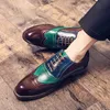 British Designer Färgglada Mix Pointed Brogue Läder Skor Flat för Män 2021 Klänning Formell Bröllop Prom Oxford Zapatos Hombre
