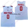 2020ニューオハイオ州立バッキーズカレッジバスケットボールジャージーNCAA 0ラッセルホワイトレッドすべてステッチ＆刺繍男性ユースサイズ