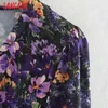 Tangada Springファッション女性紫色の花プリントドレスプリーツ長袖カジュアル女性ミニドレスXN176 210609