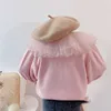 Coat Hit for Girls Solid Color Gebreide Vesten Jassen Meisje Mesh Revers Collar Sweaters Kinderjas Lente Herfst 210615