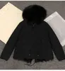 Parka tissée somptueuse avec bordure en fourrure de raton laveur, mini-veste en toile noire doublée de fausse fourrure douce de marque MMI