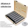 100PCS Commemorative Coin Set Collection Box Adjustment Pad Wooden Case s Storage 210914