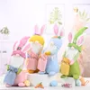 Easter Bunny Gnome Happy Easter Rabbit with a Knitted Bag Spring Kids Dwarf Doll Toys Home Table Top Decorative Ornament