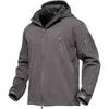 Taktisk jacka Mäns Hooded Militär Termisk Fleece Vattentålig Soft Shell Snow Ski Vinterrock Vandring Utomhus Ytterkläder 211214