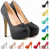 Jurk Schoenen Aankomst Mode Hoog Platform Zacht Lederen Vrouwen Pompen Ondiepe Hakken 14cm Ronde Teen Dames Elegante bruiloft