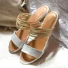 Summer Women Slippers Rome Sandals Retro Gladiator Metal Decoration Flat Slippers Beach Sandals Slides Big Size 35-43