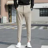 スプリングストレッチビジネスドレスパンツ男性ファッション刺繍カジュアルスリムフィットオフィスソーシャルストリートウェアスーツのズボンPantalon Homme 210527