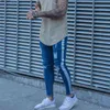 Skinny Jeans Mężczyźni Hip Hop Stripe Elastyczne Slim Fit Dżins Spodnie Mężczyzna Stretty Pencil Bottoms Ulica Knee Ripped Holes 211108