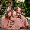 Розовая подружка невесты румянные платья 2022 русалка сексуальная поясная длина полы на заказ атласный атлас плюс размер горничный плать
