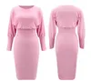 Herbst Frauen Kleid Elegante Oansatz Laterne Langarm Schlank Hohe Taille Paket Hüfte Party ES Femme Knie Länge Vestidos 210526