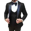 Floral Jacquard Slim Fit homens ternos para casamento com lapela pico preto 3 peça personalizado noivo tuxedo homem traje de moda com pant x0909