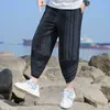LargeBaggy Flax Wide Leg Pants Capris Harajuku Streetwear Hip-hop Men Harem Retro Men's Joggers Casual M-5XL X0723
