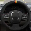 Car Steering Wheel Cover Black Genuine Leather Suede For Audi A4 S4 2005-2012 A6 S6 A8 2006-2011 S8 2007 Seat Exeo 2009-2012