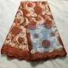 5 Yards/Lot Vendita Superiore Rosa E Blu Cielo Tessuto di Pizzo Netto Francese Del Fiore Del Ricamo Africano di Stile Della Maglia Per Il Party Dressing PL31425