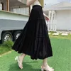 Summer Women Chiffon Pleated Skirt Vintage High Waist Elastic Patchwork White Black Purple Chic Long Cake A-Line Skirt Student 210619