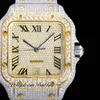 2021 XL Paved Diamonds ETA A2824 Automatic Mens Watch Fully Iced Out Two Tone Yellow Gold Roman Quick Switch SS Bracelet Jewelry Super Edition Puretime C3