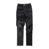 Jeans da uomo RAF jeans strappati a doppia cucitura neri high street danneggiati pantaloni lavati con atmosfera di nicchia marea