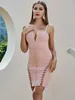 Zomer vrouwen sexy ontwerper holle veters roze bandage jurk avond beroemdheid tank chique party vestido 210527