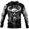 Herren Hoodies Sweatshirts Nordeuropa Wikinger Symbol Bedruckt Lässiger Harajuku-Stil Kapuzenpullover Jacke Herbst Übergroßes Sweatshirt