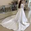 Manches longues robes en satin 2021 simple balayage train bijou cou grande taille sur mesure robe de mariée de mariage robe de novia 401 401