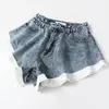 Twotwinstyle Elegant Women Denim Shorts Alta cintura de retalhos atinge shorts de babados coloridos para roupas de moda feminina verão 210302