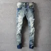 Męskie Dżinsy Marka Designer Zniszczone Spodnie Wit Patchwork Hi Street Ripped Denim Spodnie Vintage Myte Blue Skinny Dna