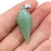Natural Stone Charms Cone pendulum Pendant Green Blue Rose Quartz Healing Reiki Crystal Finding for DIY Necklaces Women Fashion Jewelry 15x33mm