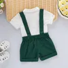 Lioraitiin 0-24m 3 Pcs Newborn Solid Color Outfits Baby Boys Short Sleeve Lapel Romper Suspender Pants + Bow Tie 7colors G1023