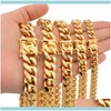Chains Necklaces & Pendants Jewelrychains 8/10/12/14/16/18Mm Cubas Chain Gold Sier Color Man Necklace Heavy Stainless Steel Choker Punk Hip-