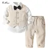 TEM DOENER JONGEN Kleding Sets Winter Baby Baby Pasgeboren Kleding Gentleman Pak Tie Shirt + Vest + Broek 3 Stks Outfits voor Bebes 210309