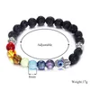 Bracciale rigido con perline a mano 7 Chakra Energy Beads Pietra lavica Hamsa Fatima Gioielli bracciale colorati unisex