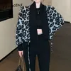 Yitimuceng leopardo jaquetas para mulheres casacos retalhos outono roupas de inverno coreano bolsos de decote em v emenda emendados stitch aberto 210601