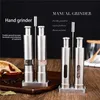 Manual Salt and Pepper Grinder Set Thumb Push Mill Stainless Steel Spice Sauce Grinders With Metal Holder Kitchen Tool 210712