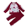 Set di abbigliamento 1-5 anni Abiti sportivi autunnali Bambino Bambino Ragazza Ragazzi Stampa fiore rosa Felpe con cappuccio + pantaloni patchwork rosso/giallo