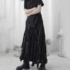 [EAM] Wysoka elastyczna talia czarny plisowany nieregularny długi temperament pół-ciała spódnica kobiety moda wiosna jesień 1U965 210724