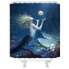 인어 샤워 커튼 아름다운 소녀 물고기 꼬리 녹색 바다 해저 욕실 장식 욕조 방수 폴리 에스터 교수형 커튼 세트 211116