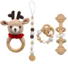 Ins hout haak herten baby bijtring pasgeboren dummy houder fopspeen clips tandjes armbanden schattige fopslagketen baby's rammelaars 5306 Q2