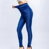 Kobieta Sport Lady Denim Fałszywe Dżinsy Legginsy Jeggings Struga Spodnie z kieszeniami Niebieskie Czarne Szczupłe Legginsy Dżinsy Skinny Spodnie Q0801