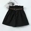 Short estivi solidi semplici coreani con pantaloncini verdi sciolti con cintura sciolta a cinghia Shorts Black Paper Bag 210611