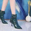 Сапоги Fhanchu Французский стиль женщины короткие сапоги, 2021 осень / зимняя обувь, лодыжки ботас, заостренный носок, лодыжки, зеленый, бежевый, черный, бросание