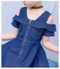 Children Denim Dress for Girls Summer Clothes Casual Sleeveless Ruffles Jean Dress Baby Kids Cute Solid Outfits Vestidos 4-12 Y Q0716