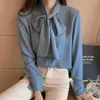 Dames Blouses Shirts Big Bow White Shirt Design Sense Niche 2021 Spring Ribbon Professionele Drape Chiffon Top Lange Mouw