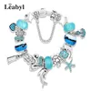 2021 Design Dolphin Charm Bracelets & Bangles for Women Jewelry Gift Blue Murano Crystal Glass Diy Bead Bracelets