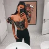 Cryptographique Col Carré Jacquard Désossé Bustier Crop Tops Chemise Manches Bouffantes Sexy Dos Nu Chemises Blouse Femmes Fermeture Éclair Élégant 20252d