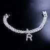 Pendant Crystal Hip Hop 26 Letter Anklets hela för kvinnor Män Bling Foot Cuban Link Anklet Armband Chunky Iced Out Jewelry250U